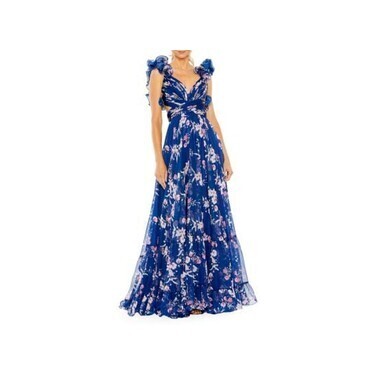 Floral Ruffled Tiered Chiffon Gown